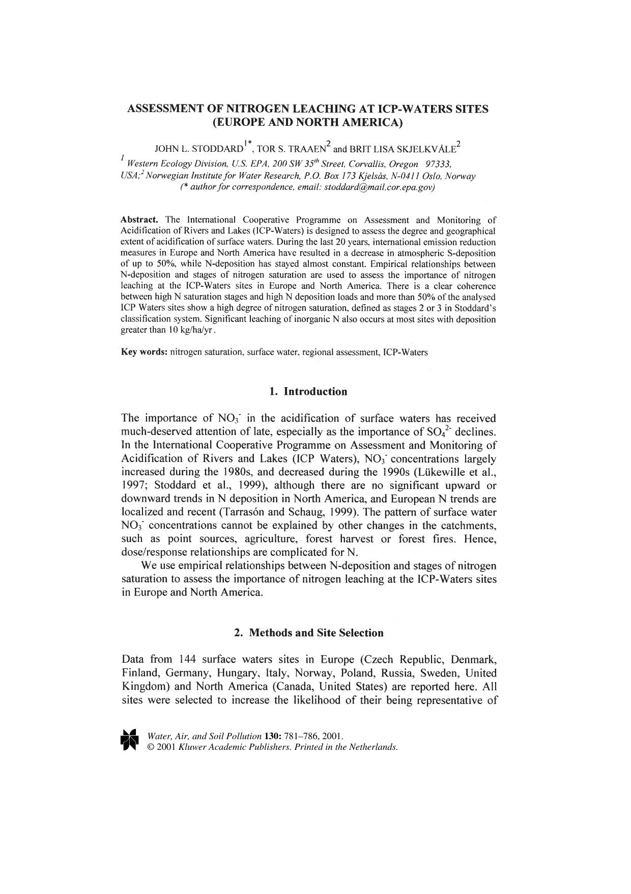 Assessment of Nitrogen Leaching at ICP-Waters Sites (Europe and North America) by Unknown