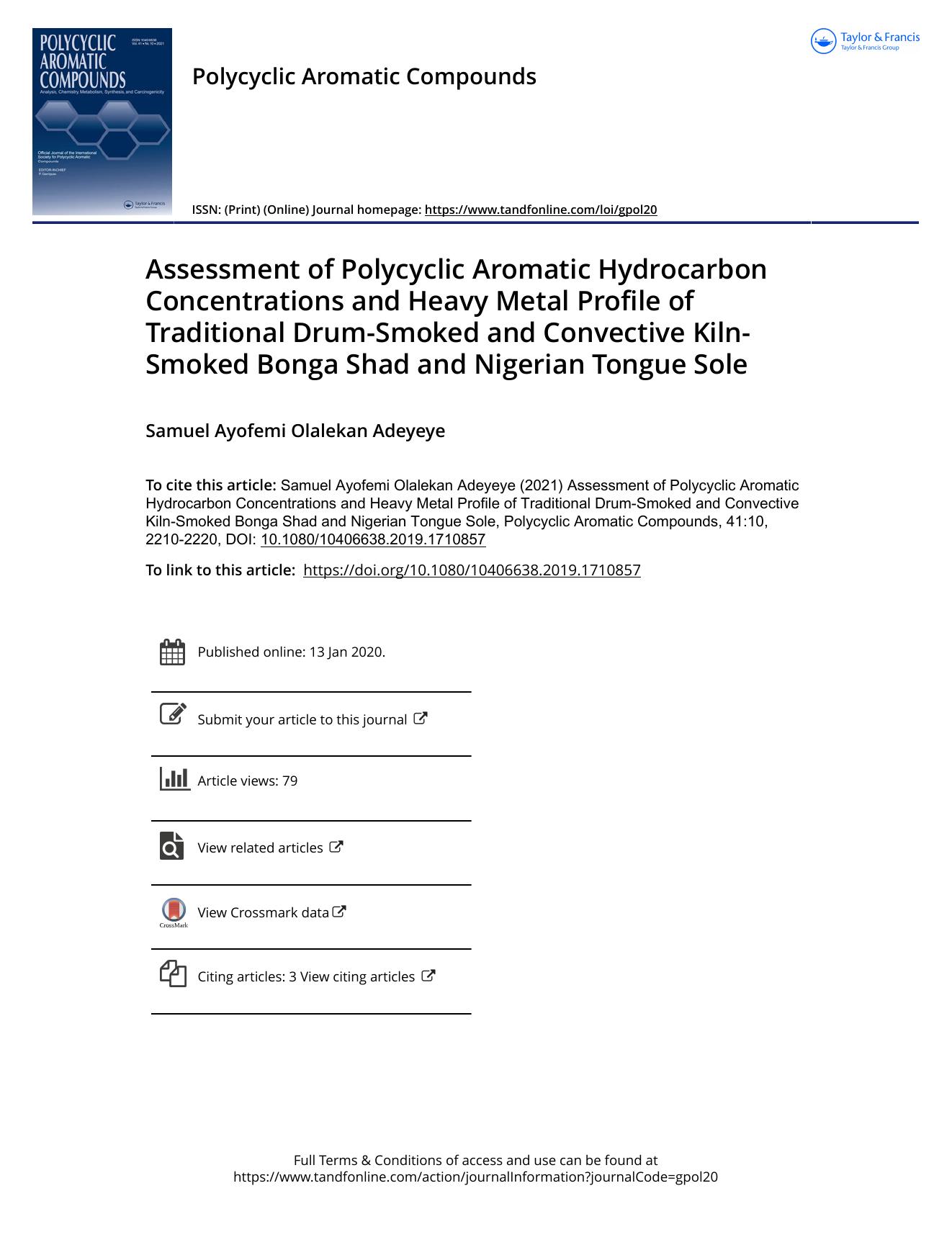 Assessment of Polycyclic Aromatic Hydrocarbon Concentrations and Heavy Metal Profile of Traditional Drum-Smoked and Convective Kiln-Smoked Bonga Shad and Nigerian Tongue Sole by Adeyeye Samuel Ayofemi Olalekan
