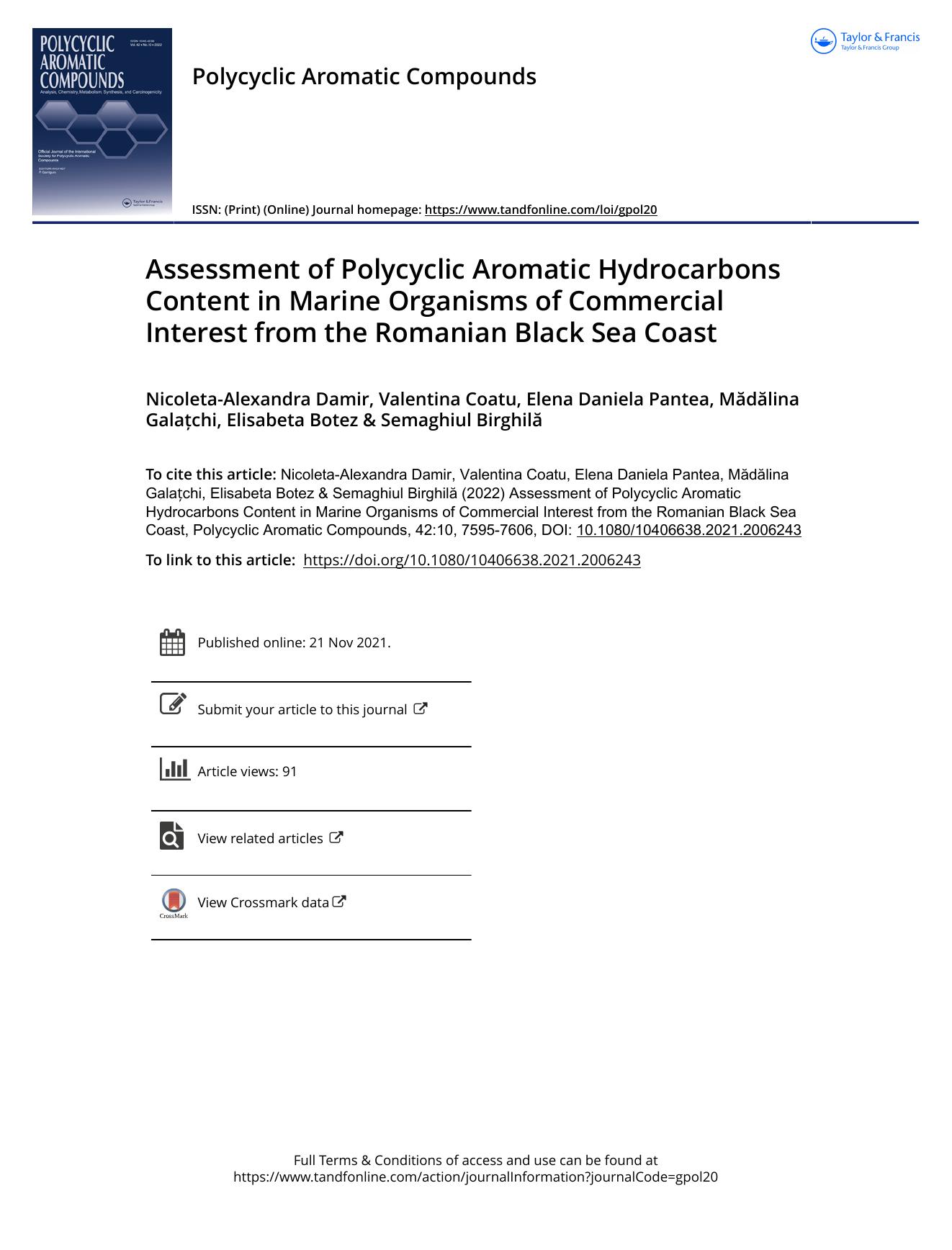 Assessment of Polycyclic Aromatic Hydrocarbons Content in Marine Organisms of Commercial Interest from the Romanian Black Sea Coast by unknow