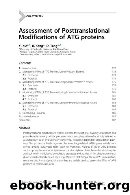 Assessment of Posttranslational Modifications of ATG proteins by Y. Xie & R. Kang & D. Tang
