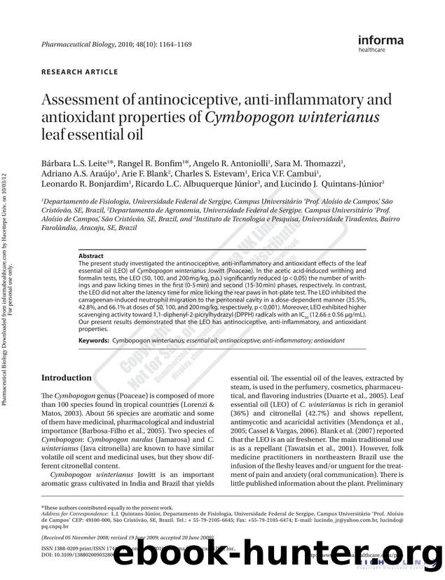 Assessment of antinociceptive, anti-inflammatory and antioxidant properties of Cymbopogon winterianus leaf essential oil by unknow