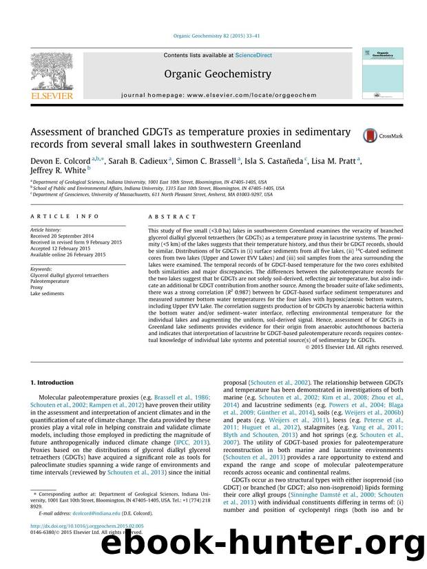 Assessment of branched GDGTs as temperature proxies in sedimentary records from several small lakes in southwestern Greenland by unknow