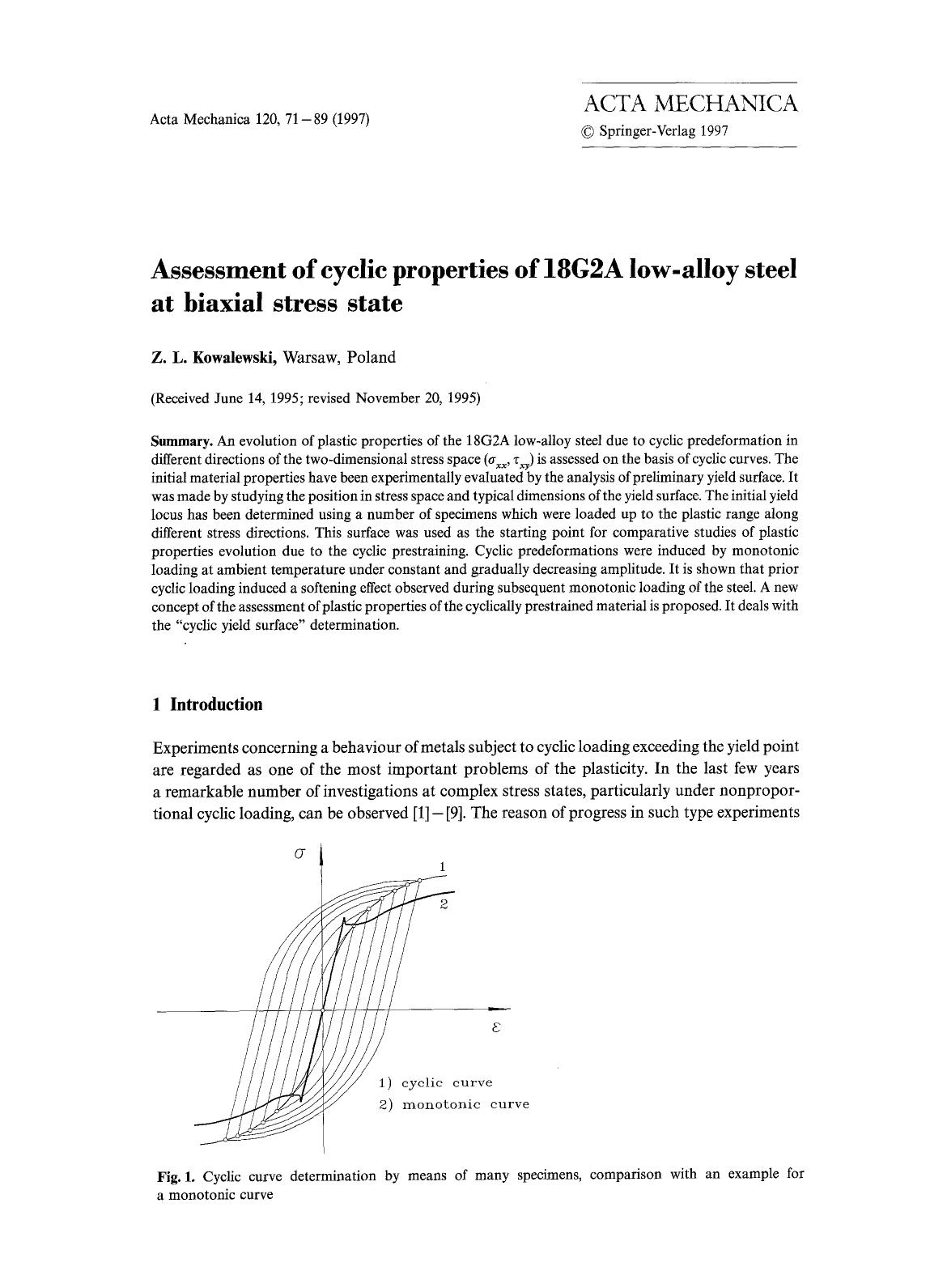 Assessment of cyclic properties of 18G2A low-alloy steel at biaxial stress state by Unknown