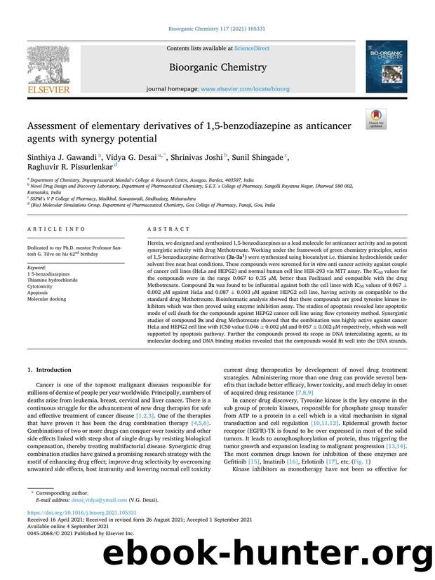 Assessment of elementary derivatives of 1,5-benzodiazepine as anticancer agents with synergy potential by Sinthiya J. Gawandi & Vidya G. Desai & Shrinivas Joshi & Sunil Shingade & Raghuvir R. Pissurlenkar