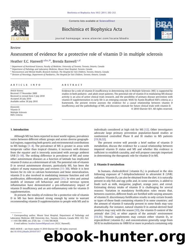 Assessment of evidence for a protective role of vitamin D in multiple sclerosis by Heather E.C. Hanwell