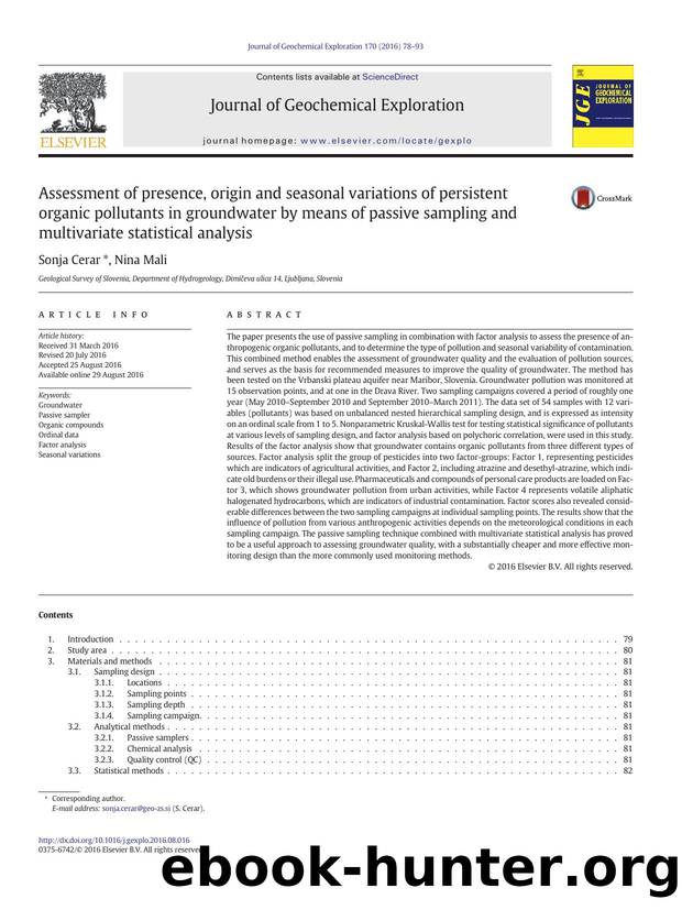 Assessment of presence, origin and seasonal variations of persistent organic pollutants in groundwater by means of passive sampling and multivariate statistical analysis by Sonja Cerar & Nina Mali
