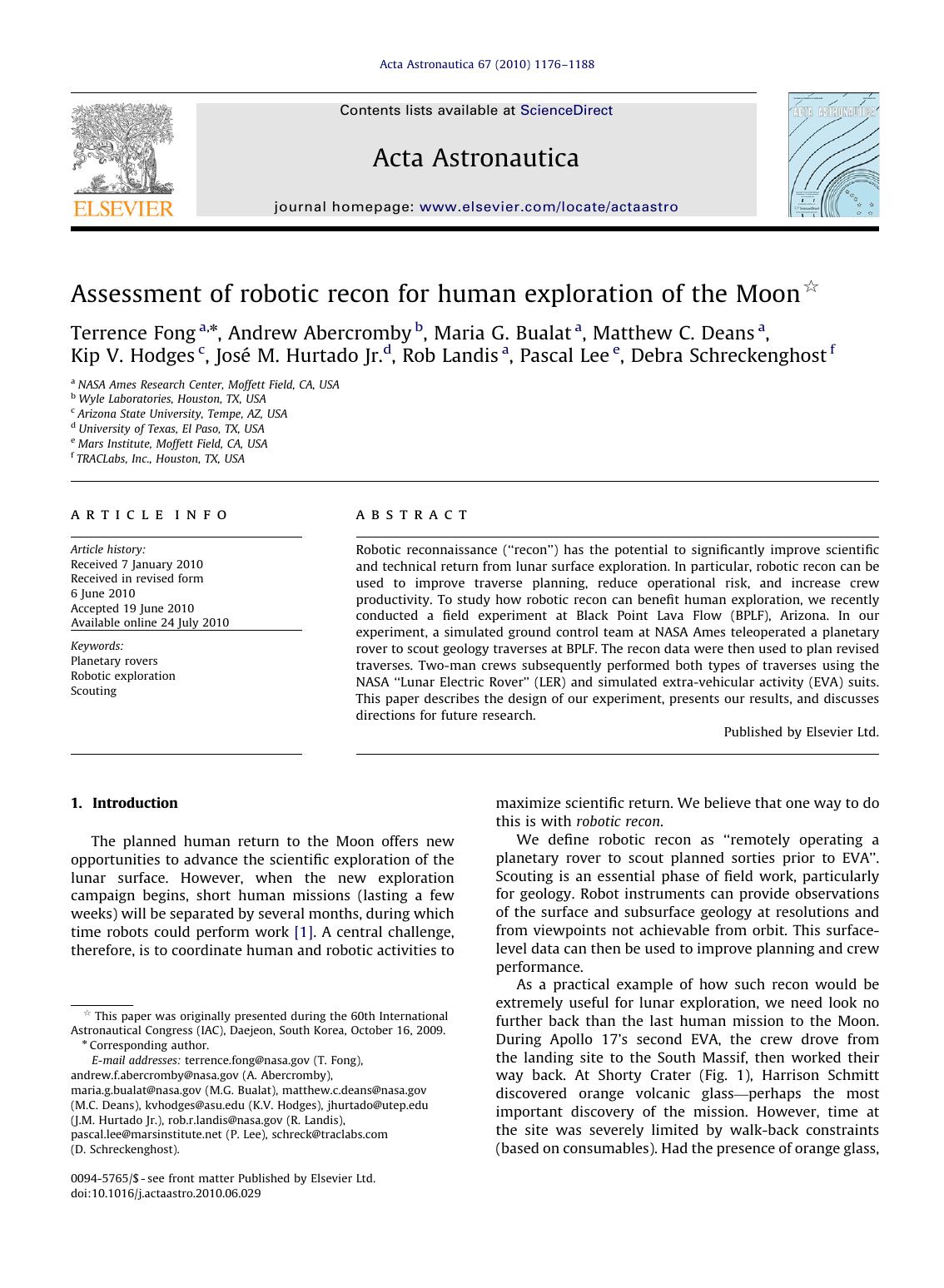 Assessment of robotic recon for human exploration of the Moon by unknow