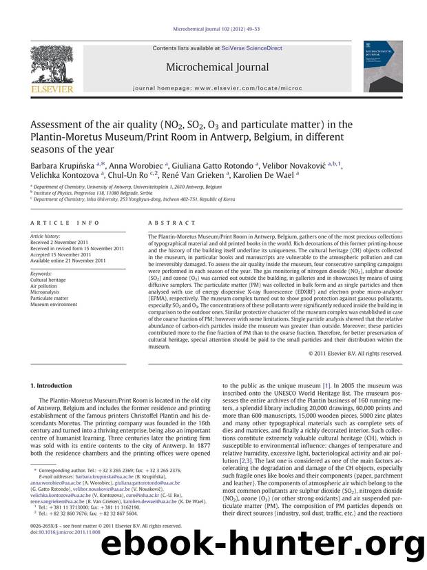 Assessment of the air quality (NO2, SO2, O3 and particulate matter) in the Plantin-Moretus MuseumPrint Room in Antwerp, Belgium, in different seasons of the year by unknow