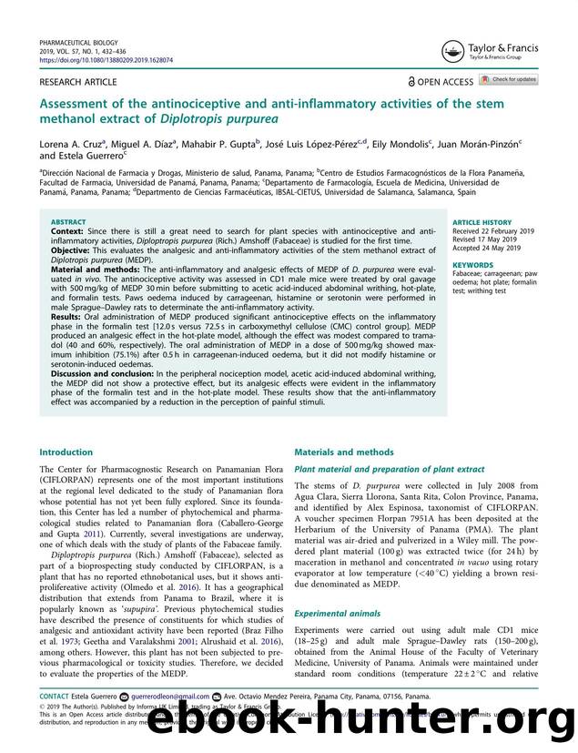 Assessment of the antinociceptive and anti-inflammatory activities of the stem methanol extract of Diplotropis purpurea by unknow