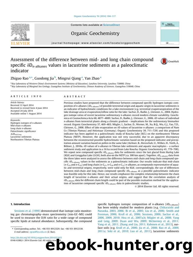 Assessment of the difference between mid- and long chain compound specific ÃÂ´Dn-alkanes values in lacustrine sediments as a paleoclimatic indicator by Zhiguo Rao & Guodong Jia & Mingrui Qiang & Yan Zhao