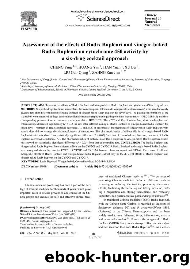 Assessment of the effects of Radix Bupleuri and vinegar-baked Radix Bupleuri on cytochrome 450 activity by a six-drug cocktail approach by Ying CHENG & Yin HUANG & Yuan TIAN & Lei XU & Guo-Qiang LIU & Zun-Jian ZAHNG