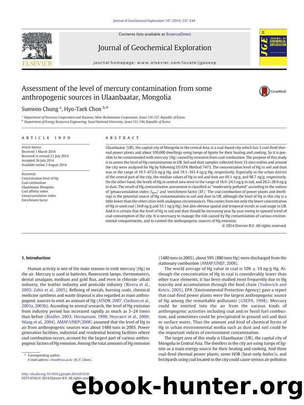 Assessment of the level of mercury contamination from some anthropogenic sources in Ulaanbaatar, Mongolia by Sunwoo Chung & Hyo-Taek Chon