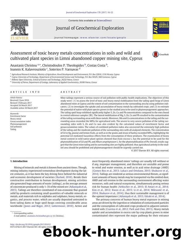 Assessment of toxic heavy metals concentrations in soils and wild and cultivated plant species in Limni abandoned copper mining site, Cyprus by unknow