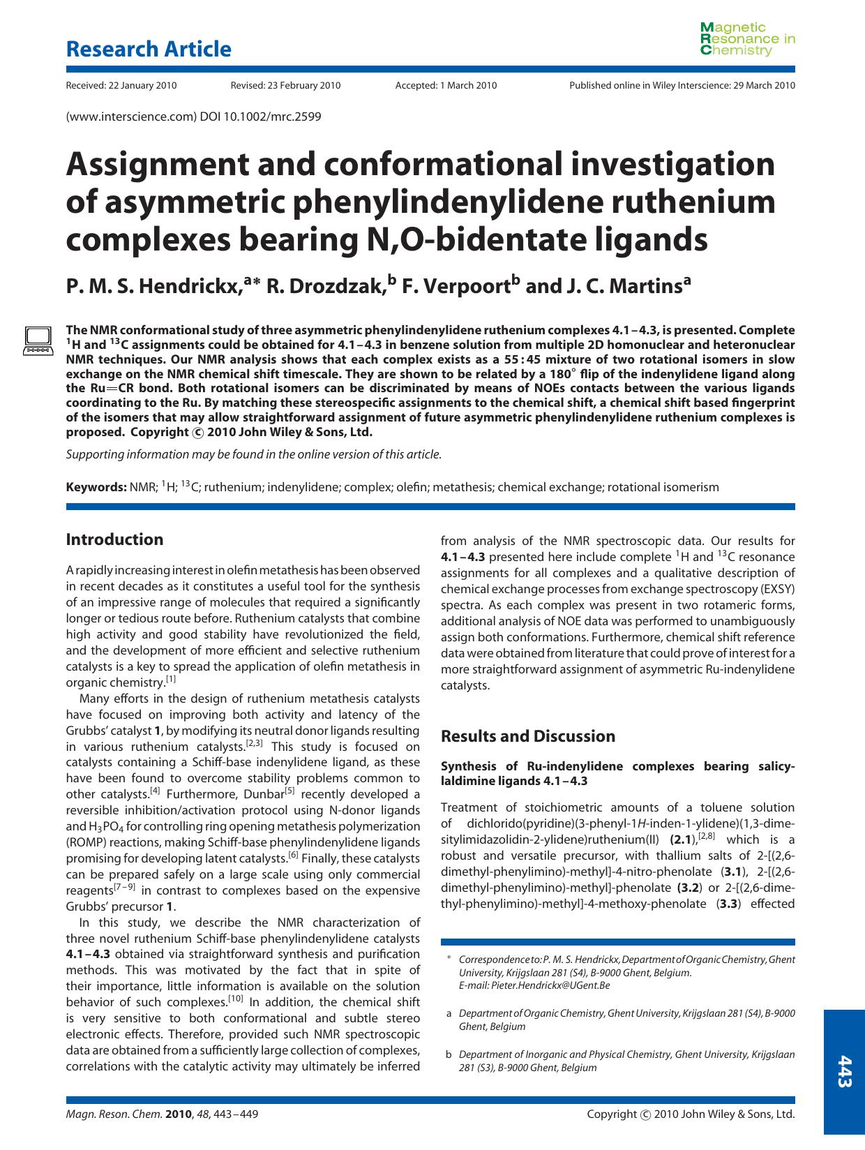 Assignment and conformational investigation of asymmetric phenylindenylidene ruthenium complexes bearing N,O?bidentate ligands by Unknown