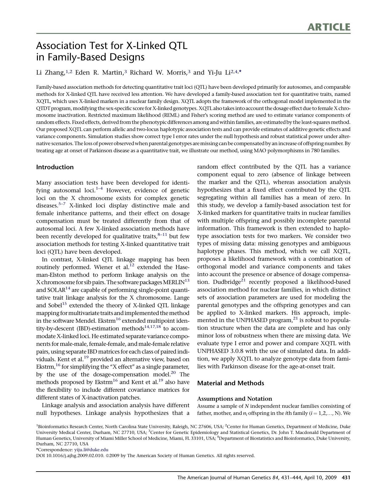 Association Test for X-Linked QTL in Family-Based Designs by Li Zhang; Eden R. Martin; Richard W. Morris; Yi-Ju Li