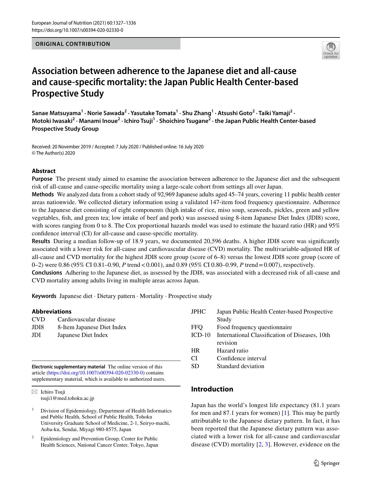 Association between adherence to the Japanese diet and all-cause and cause-specific mortality: the Japan Public Health Center-based Prospective Study by unknow