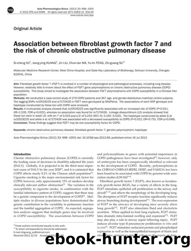 Association between fibroblast growth factor 7 and the risk of chronic obstructive pulmonary disease by Si-cheng Xu & Jiang-ying Kuang & Jin Liu & Chun-lan Ma & Yu-lin Feng & Zhi-guang Su