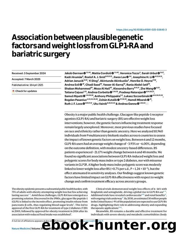 Association between plausible genetic factors and weight loss from GLP1-RA and bariatric surgery by unknow