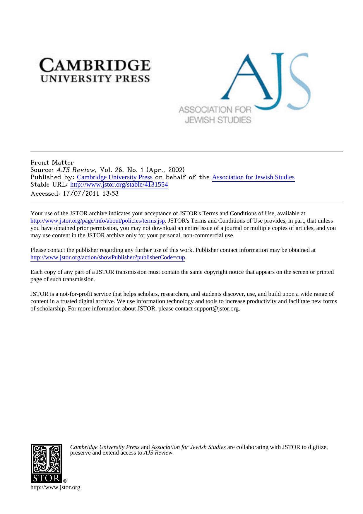 Association for Jewish studies 2002-26(1) by Association for Jewish studies