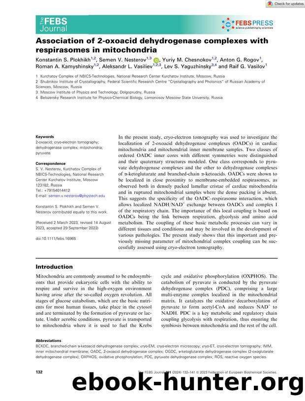 Association of 2âoxoacid dehydrogenase complexes with respirasomes in mitochondria by Unknown