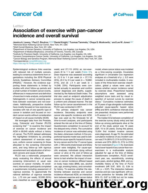 Association of exercise with pan-cancer incidence and overall survival by unknow