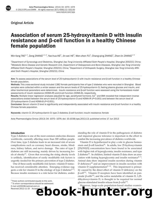 Association of serum 25-hydroxyvitamin D with insulin resistance and Î²-cell function in a healthy Chinese female population by unknow