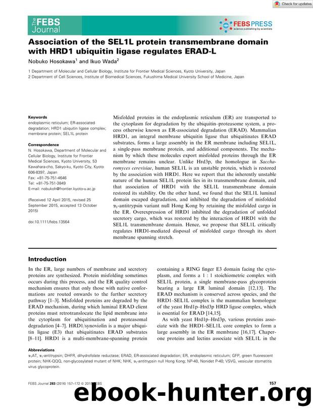 Association of the SEL1L protein transmembrane domain with HRD1 ubiquitin ligase regulates ERADâL by Unknown