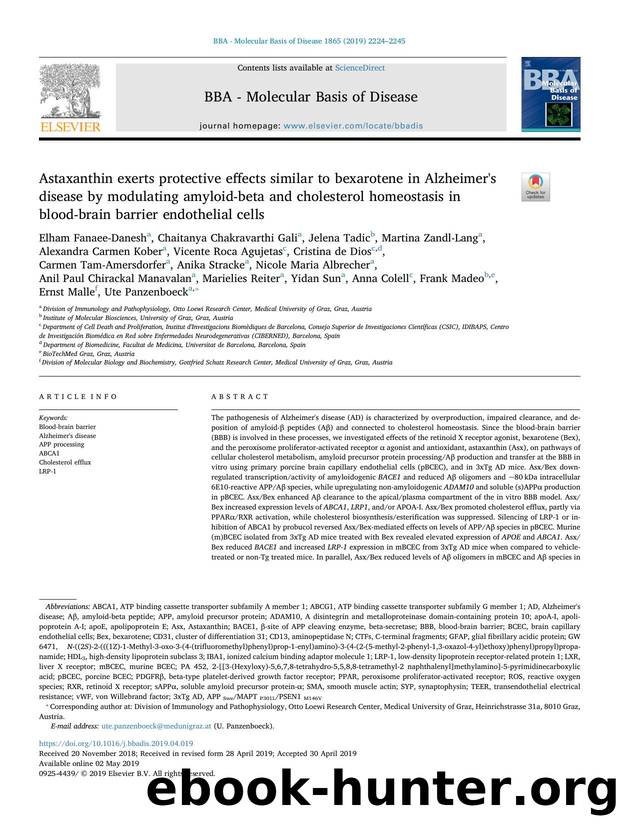 Astaxanthin exerts protective effects similar to bexarotene in Alzheimer's disease by modulating amyloid-beta and cholesterol homeostasis in blood-brain barrier endothelial cells by unknow