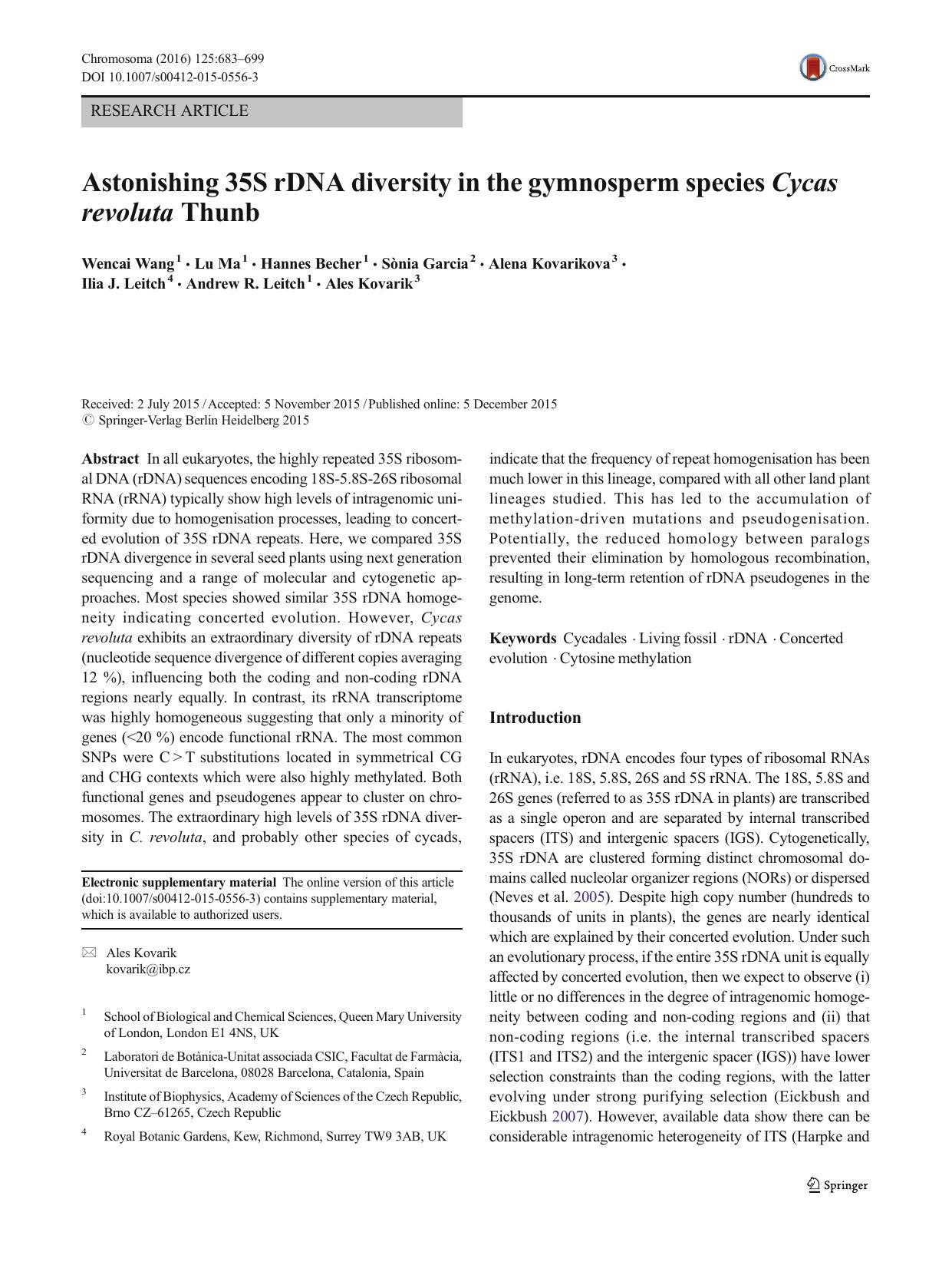 Astonishing 35S rDNA diversity in the gymnosperm species Cycas revoluta Thunb by unknow