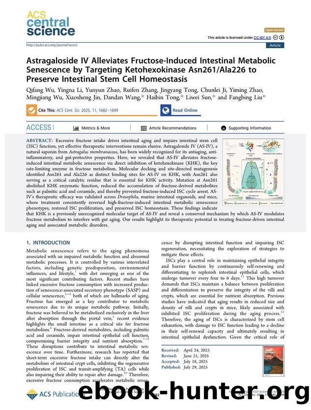 Astragaloside IV Alleviates Fructose-Induced Intestinal Metabolic Senescence by Targeting Ketohexokinase Asn261Ala226 to Preserve Intestinal Stem Cell Homeostasis by unknow