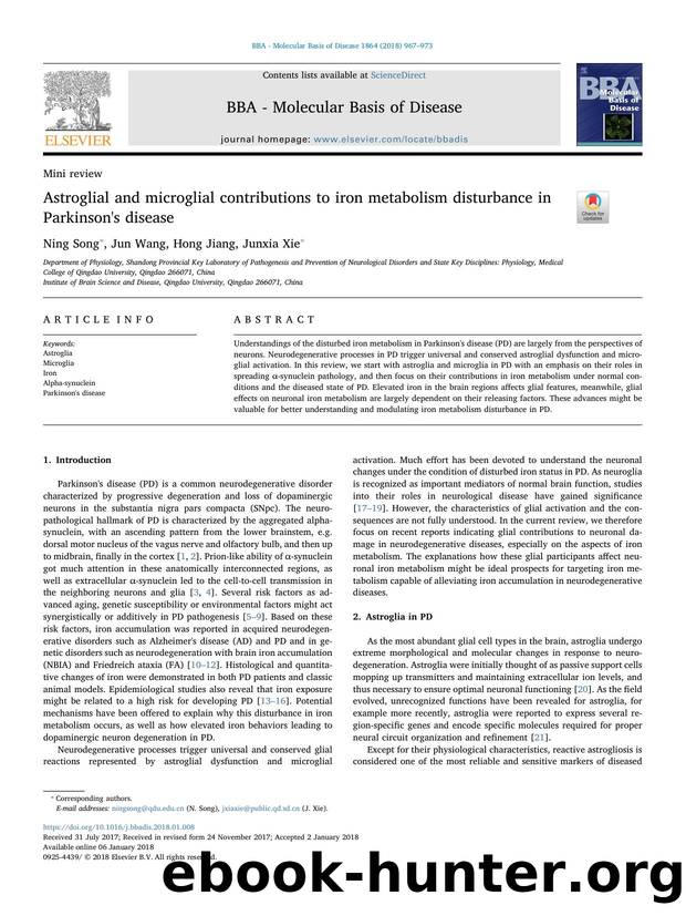 Astroglial and microglial contributions to iron metabolism disturbance in Parkinson's disease by Ning Song & Jun Wang & Hong Jiang & Junxia Xie