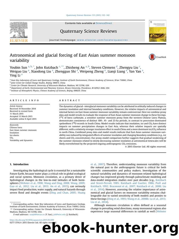 Astronomical and glacial forcing of East Asian summer monsoon variability by unknow