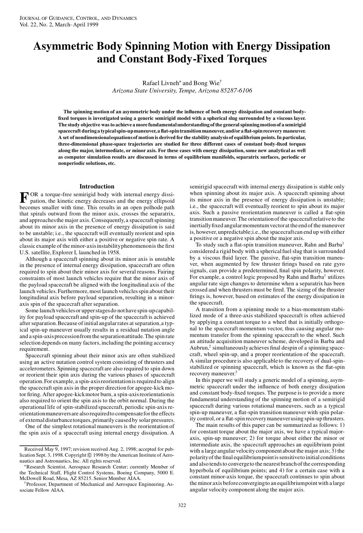 Asymmetric Body Spinning Motion with Energy Dissipation and Constant Body-Fixed Torques by Unknown