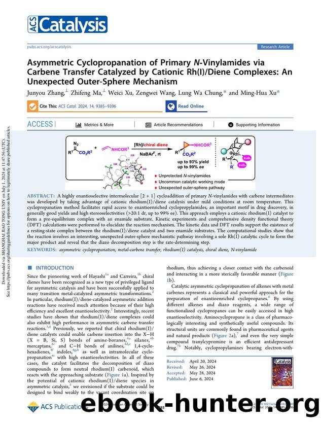 Asymmetric Cyclopropanation of Primary N-Vinylamides via Carbene Transfer Catalyzed by Cationic Rh(I)Diene Complexes: An Unexpected Outer-Sphere Mechanism by Junyou Zhang Zhifeng Ma Weici Xu Zengwei Wang Lung Wa Chung & Ming-Hua Xu