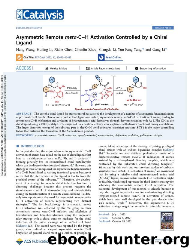 Asymmetric Remote meta-CâH Activation Controlled by a Chiral Ligand by Hang Wang Huiling Li Xiahe Chen Chunlin Zhou Shangda Li Yun-Fang Yang & Gang Li