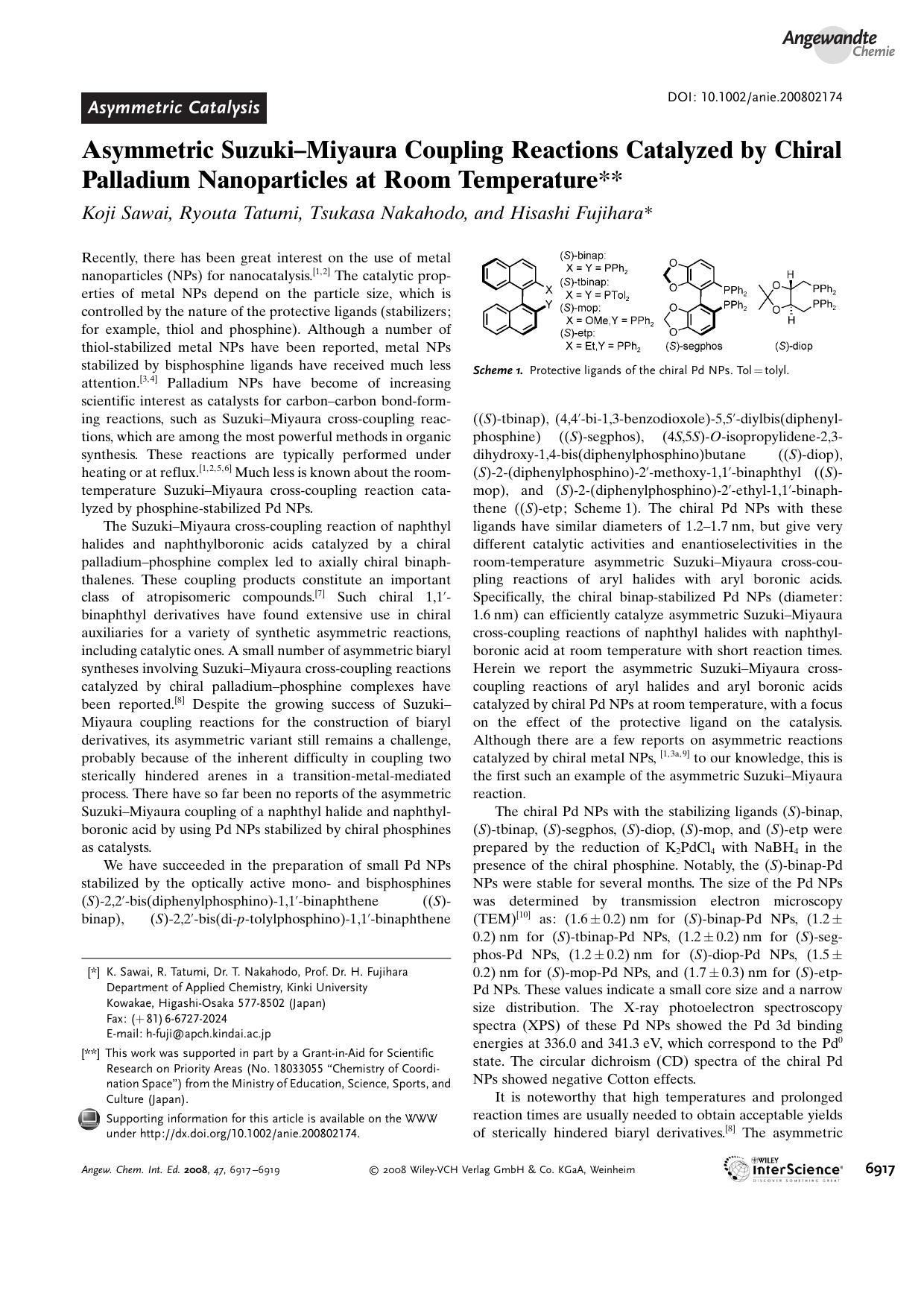 Asymmetric Suzuki-Miyaura Coupling Reactions Catalyzed by Chiral Palladium Nanoparticles at Room Temperature by Unknown