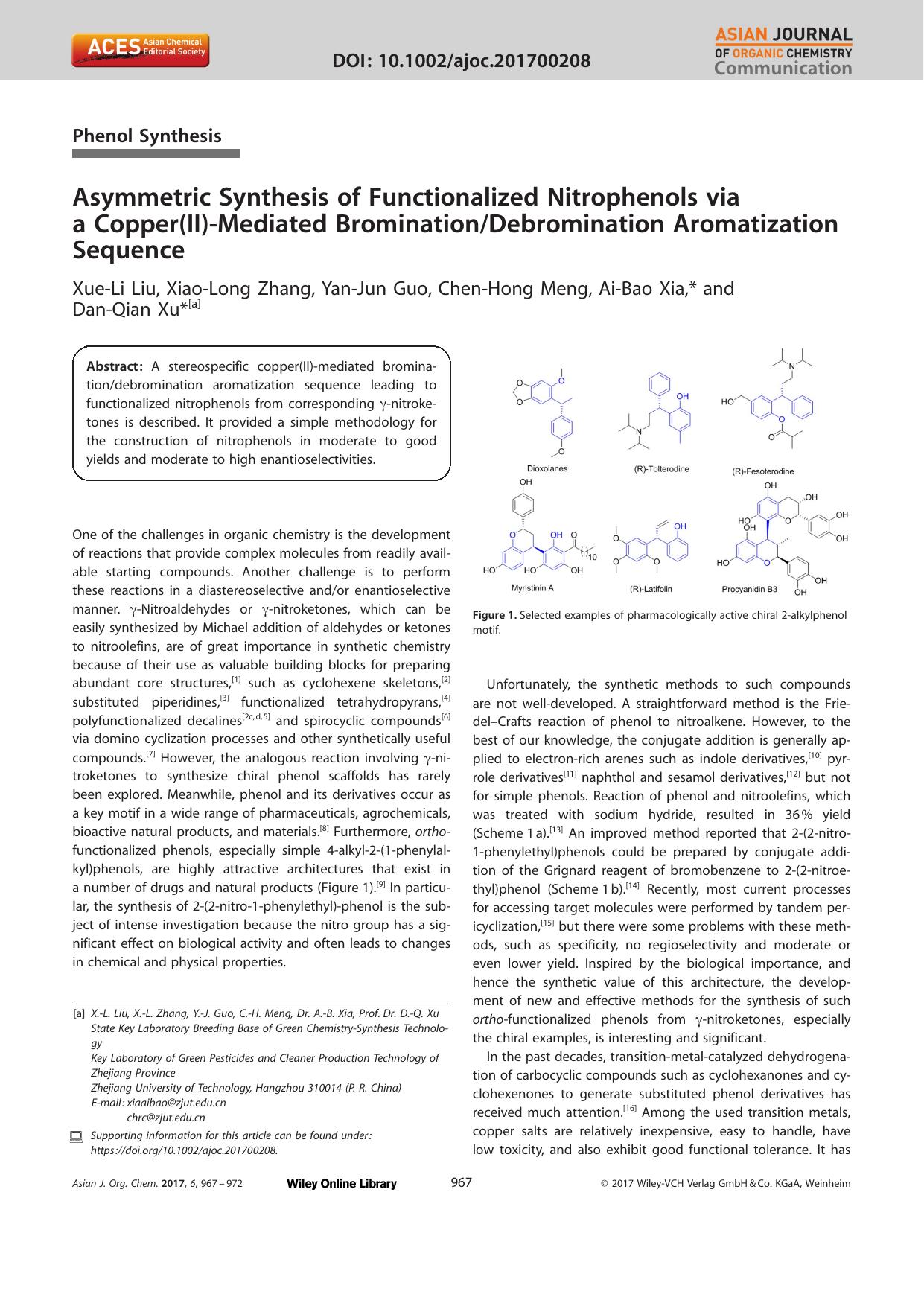 Asymmetric Synthesis of Functionalized Nitrophenols via a Copper(II)âMediated BrominationDebromination Aromatization Sequence by Unknown