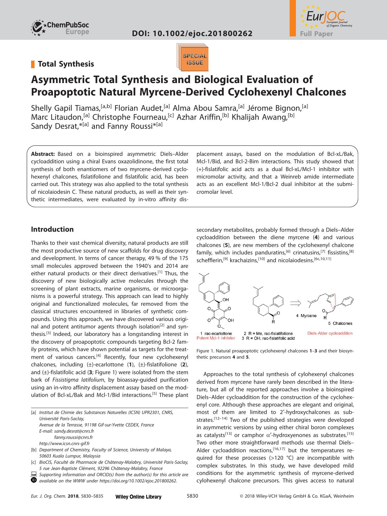 Asymmetric Total Synthesis and Biological Evaluation of Proapoptotic Natural Myrcene‐Derived Cyclohexenyl Chalcones by Unknown