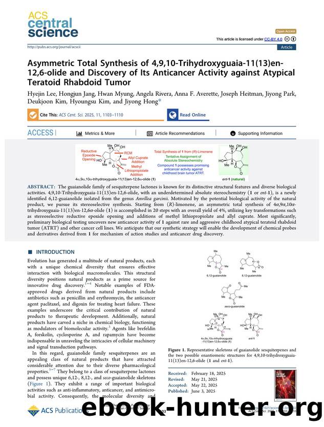 Asymmetric Total Synthesis of 4,9,10-Trihydroxyguaia-11(13)en-12,6-olide and Discovery of Its Anticancer Activity against Atypical Teratoid Rhabdoid Tumor by unknow