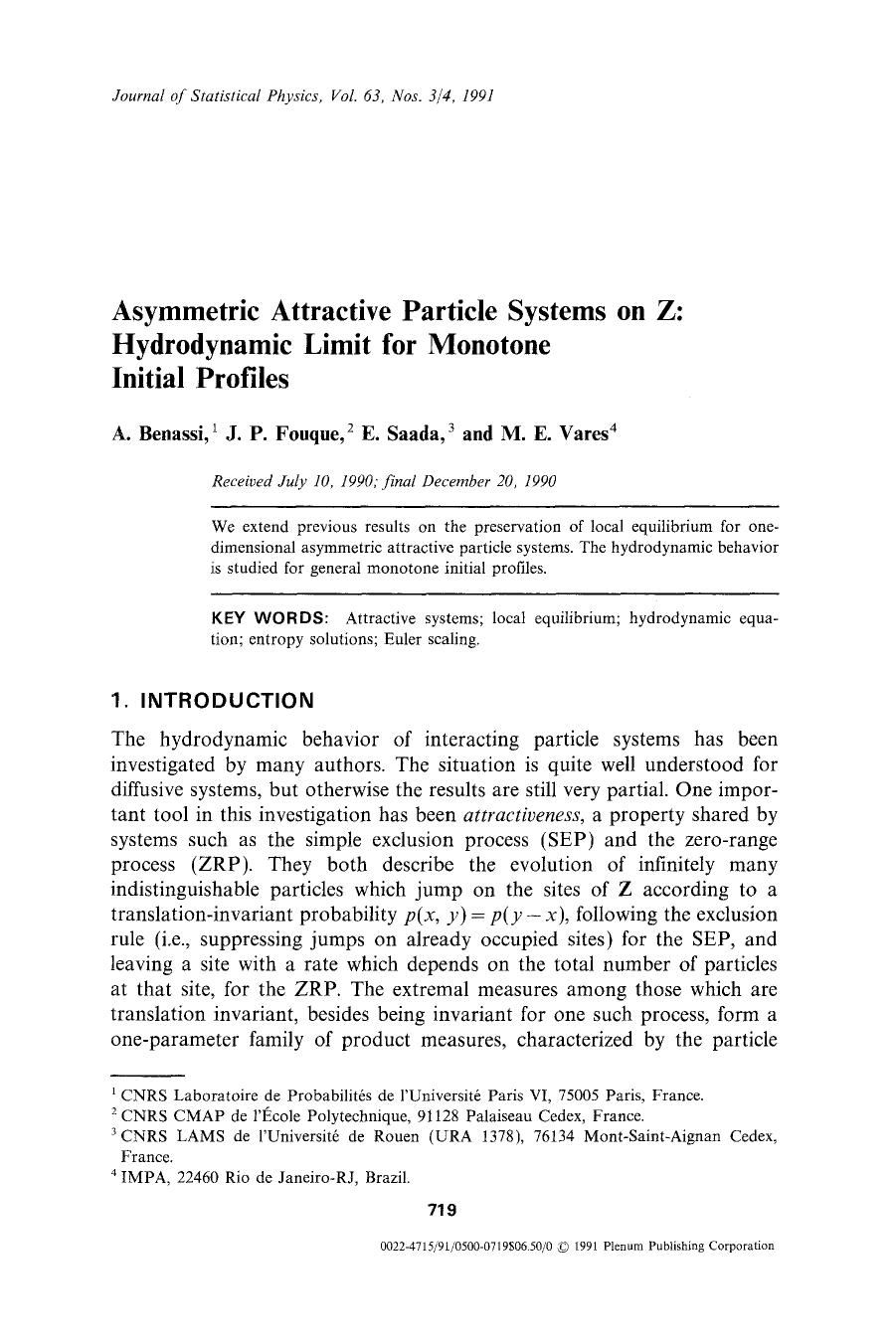 Asymmetric attractive particle systems on Z: Hydrodynamic limit for monotone initial profiles by Unknown