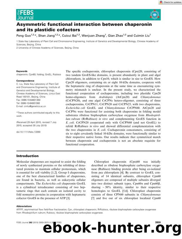 Asymmetric functional interaction between chaperonin and its plastidic cofactors by Unknown