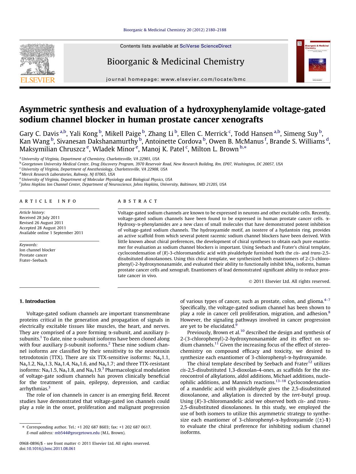 Asymmetric synthesis and evaluation of a hydroxyphenylamide voltage-gated sodium channel blocker in human prostate cancer xenografts by unknow