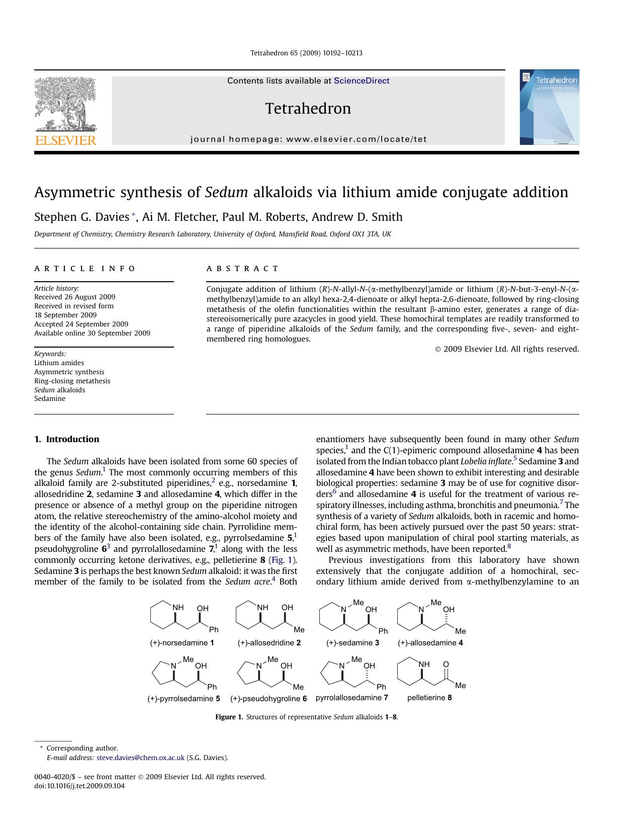 Asymmetric synthesis of Sedum alkaloids via lithium amide conjugate addition by Stephen G. Davies; Ai M. Fletcher; Paul M. Roberts; Andrew D. Smith