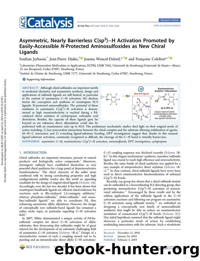 Asymmetric, Nearly Barrierless C(sp3)âH Activation Promoted by Easily-Accessible N-Protected Aminosulfoxides as New Chiral Ligands by Soufyan Jerhaoui Jean-Pierre Djukic Joanna Wencel-Delord & Françoise Colobert
