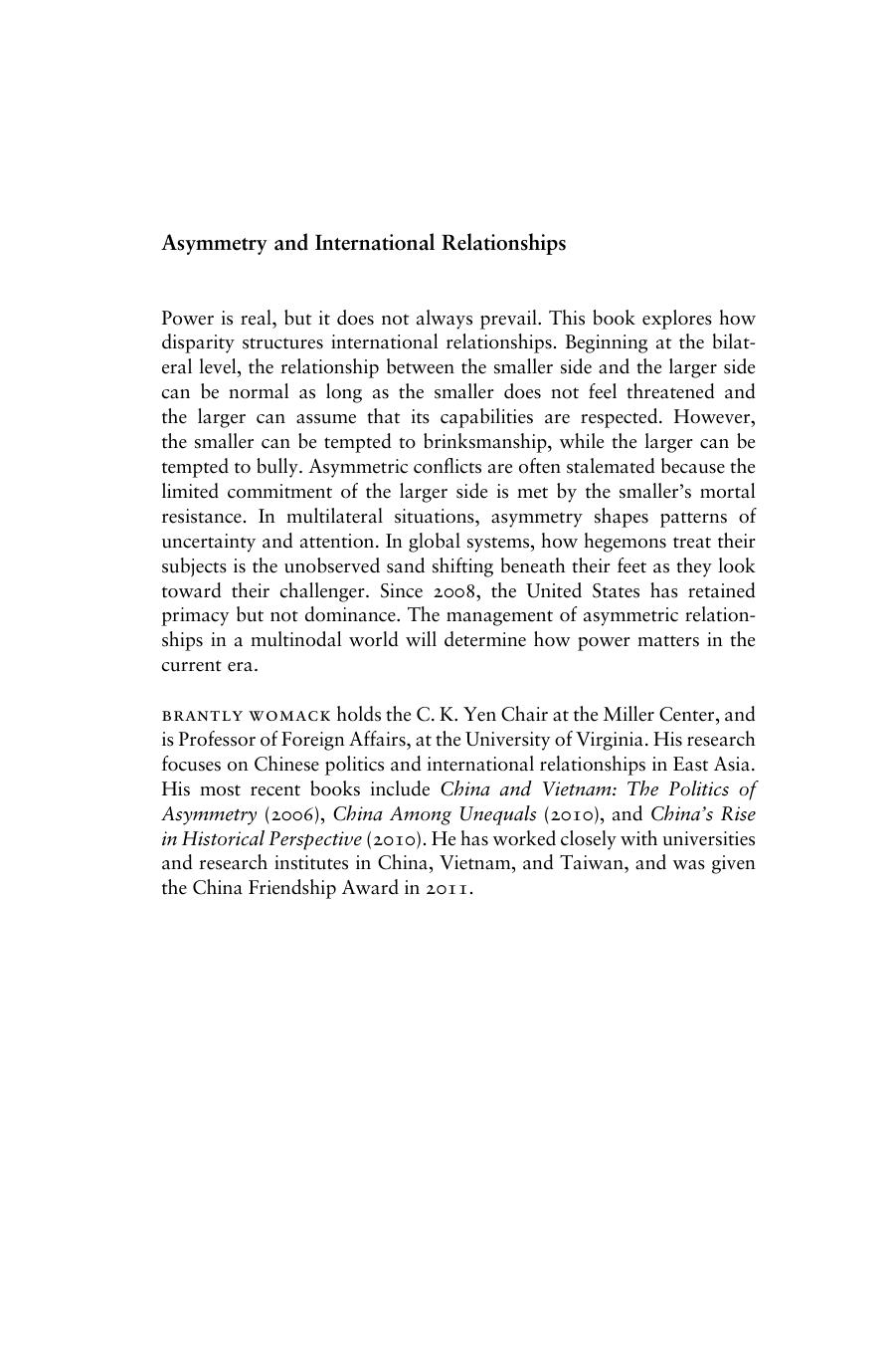 Asymmetry and International Relationships by Brantly Womack
