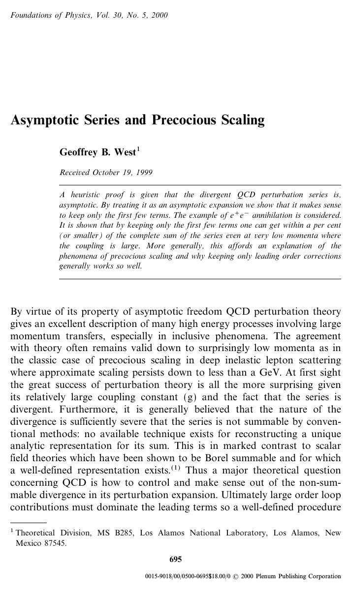 Asymptotic Series and Precocious Scaling by Unknown