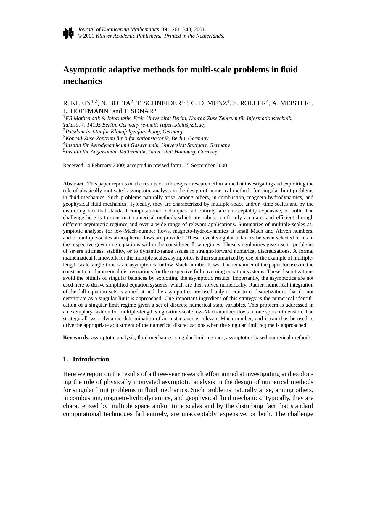 Asymptotic adaptive methods for multi-scale problems in fluid mechanics by Unknown