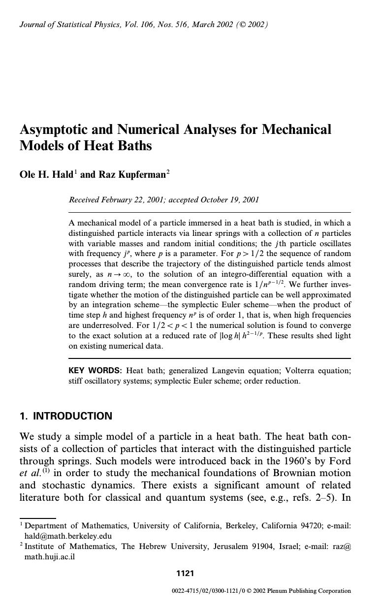 Asymptotic and Numerical Analyses for Mechanical Models of Heat Baths by Unknown