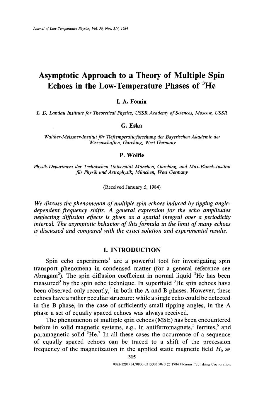 Asymptotic approach to a theory of multiple spin echoes in the low-temperature phases of <Superscript>3 <Superscript>He by Unknown