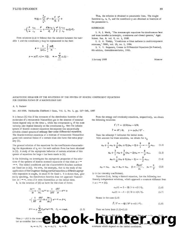 Asymptotic behavior of the solutions of the system of kinetic coefficient equations for uniform flows of a Maxwellian gas by Unknown